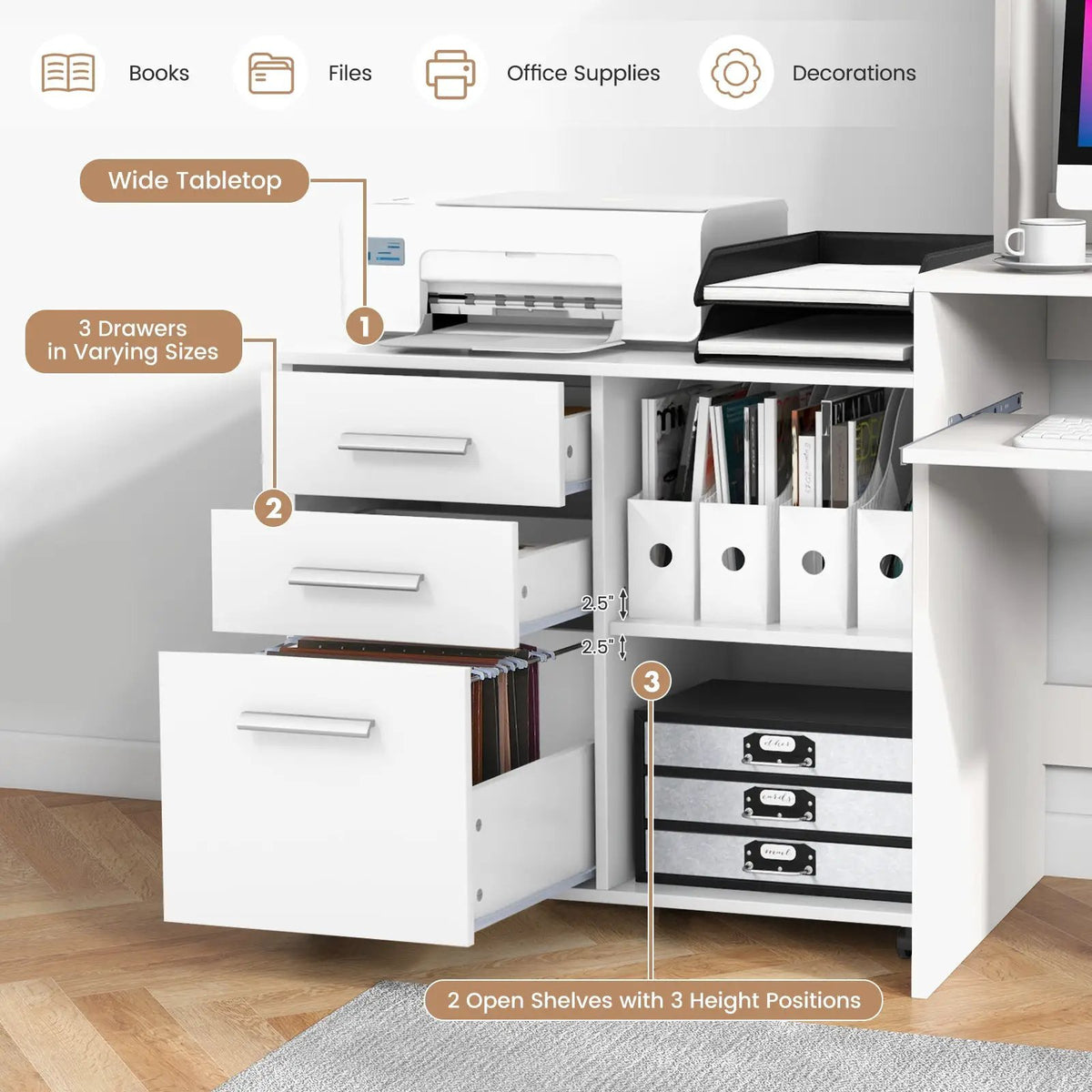 3-Drawer Mobile Lateral File Cabinet Printer Stand, photo 21 of 24