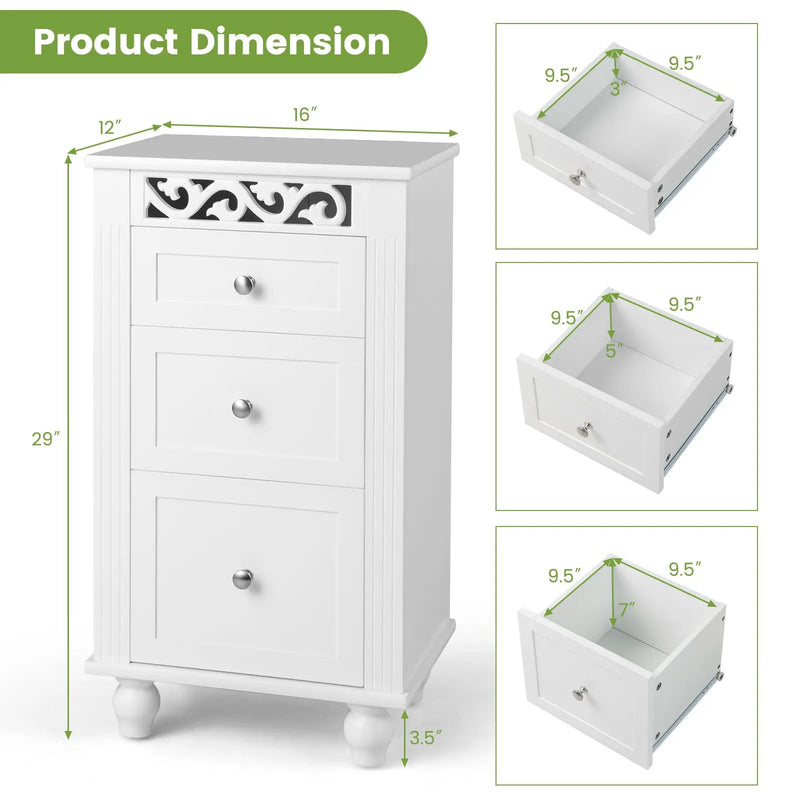 3-Drawer Freestanding Bathroom Storage Cabinet with Anti-toppling Device-White by DirectDeals