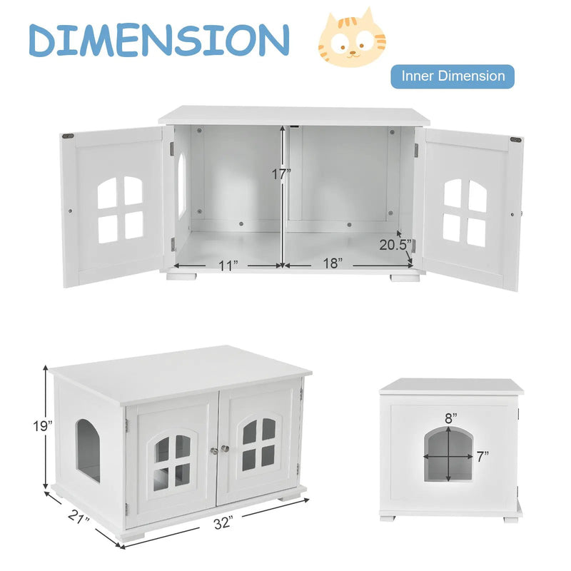 Wooden Cat Litter Box Enclosure with Divider - White by DirectDeals