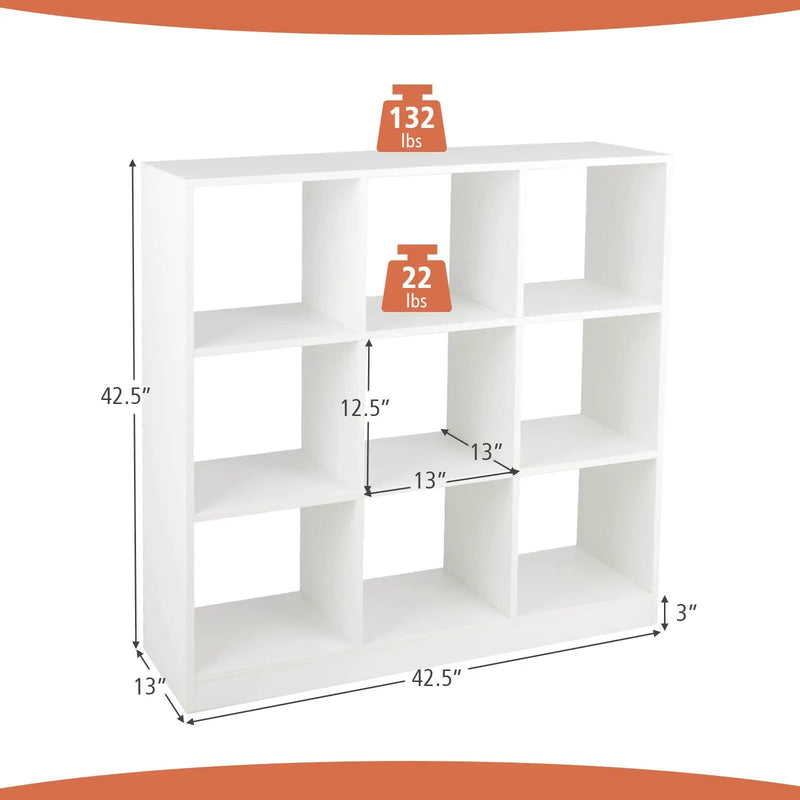 Modern 9-Cube Bookcase with 2 Anti-Tipping Kits for Books Toys Ornaments-White by DirectDeals