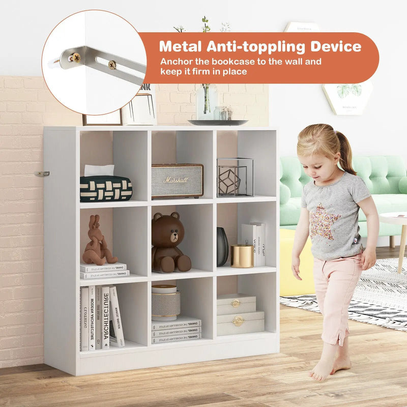 Modern 9-Cube Bookcase with 2 Anti-Tipping Kits for Books Toys Ornaments-White by DirectDeals