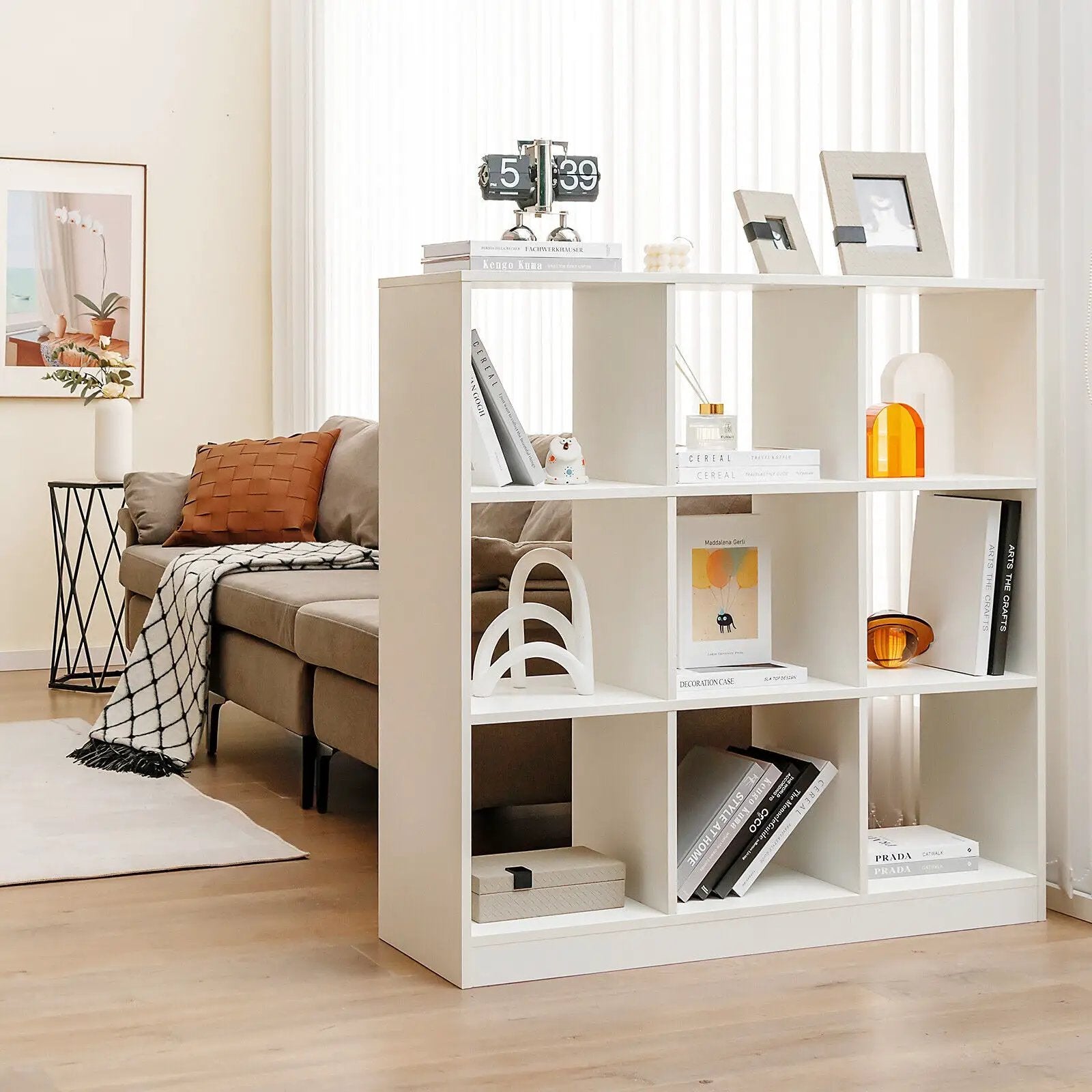 Modern 9-Cube Bookcase with 2 Anti-Tipping Kits for Books Toys Ornaments-White by DirectDeals
