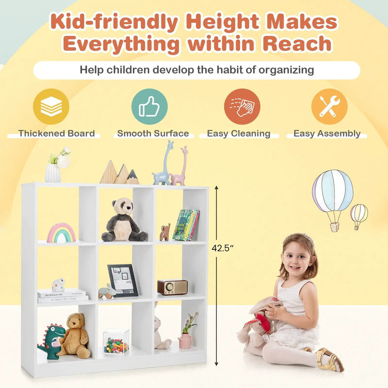Modern 9-Cube Bookcase with 2 Anti-Tipping Kits for Books Toys Ornaments-White by DirectDeals