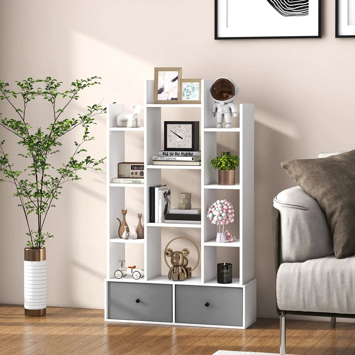 12-Tier Open-Back Freestanding Bookshelf with Drawer, photo 15 of 16