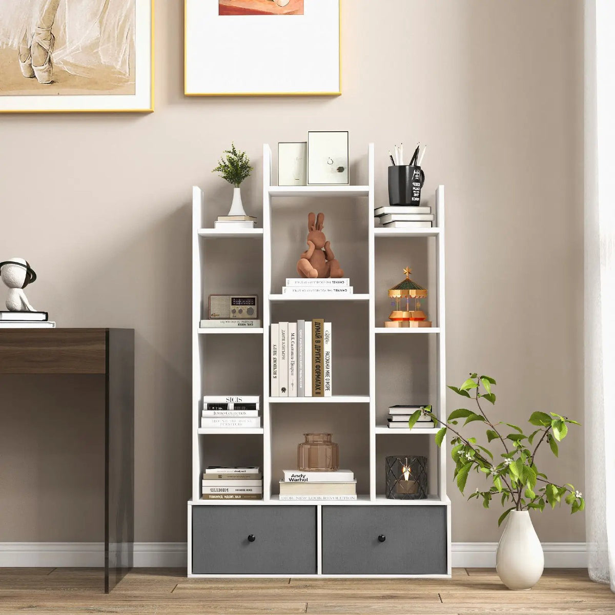12-Tier Open-Back Freestanding Bookshelf with Drawer, photo 13 of 16