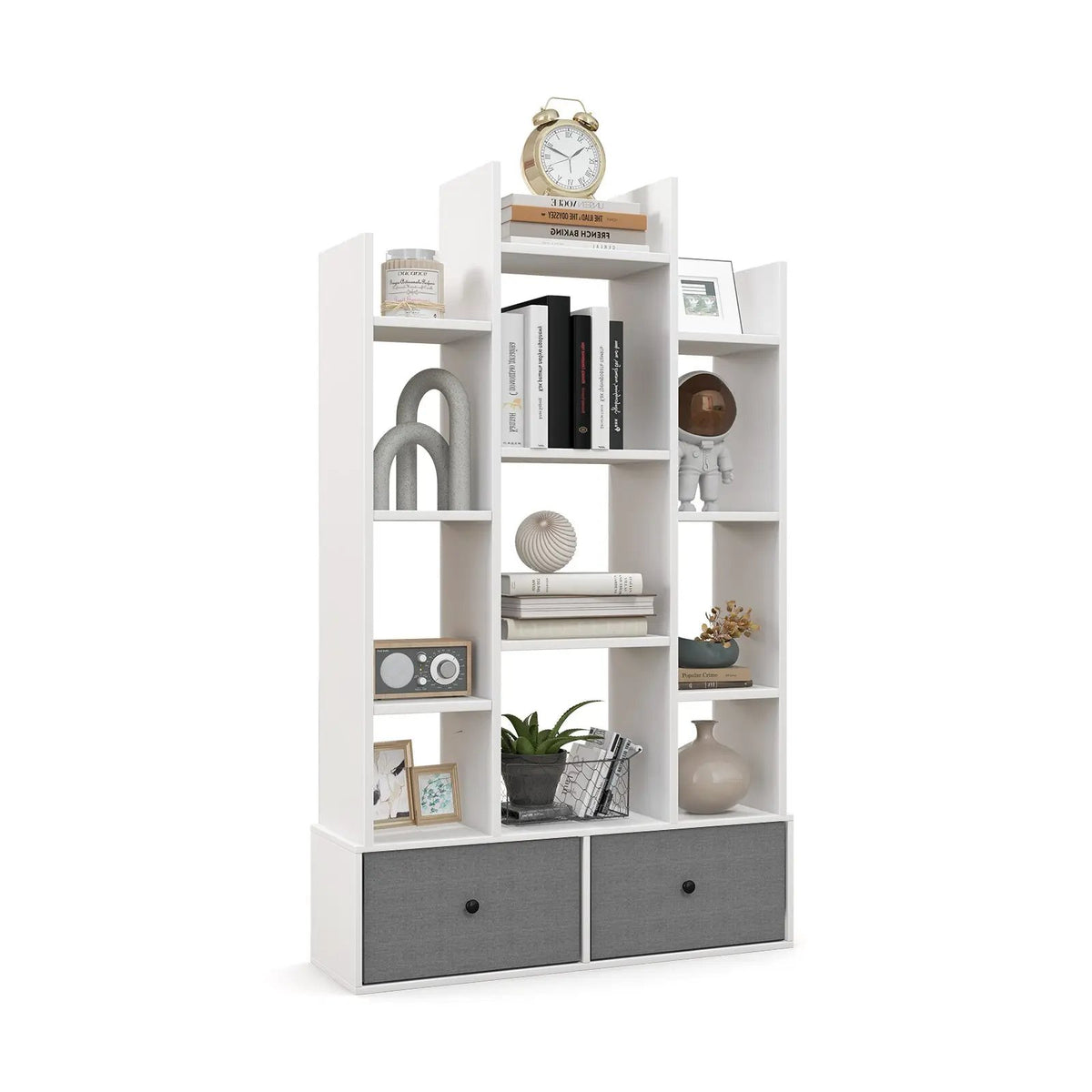 12-Tier Open-Back Freestanding Bookshelf with Drawer, photo 11 of 16