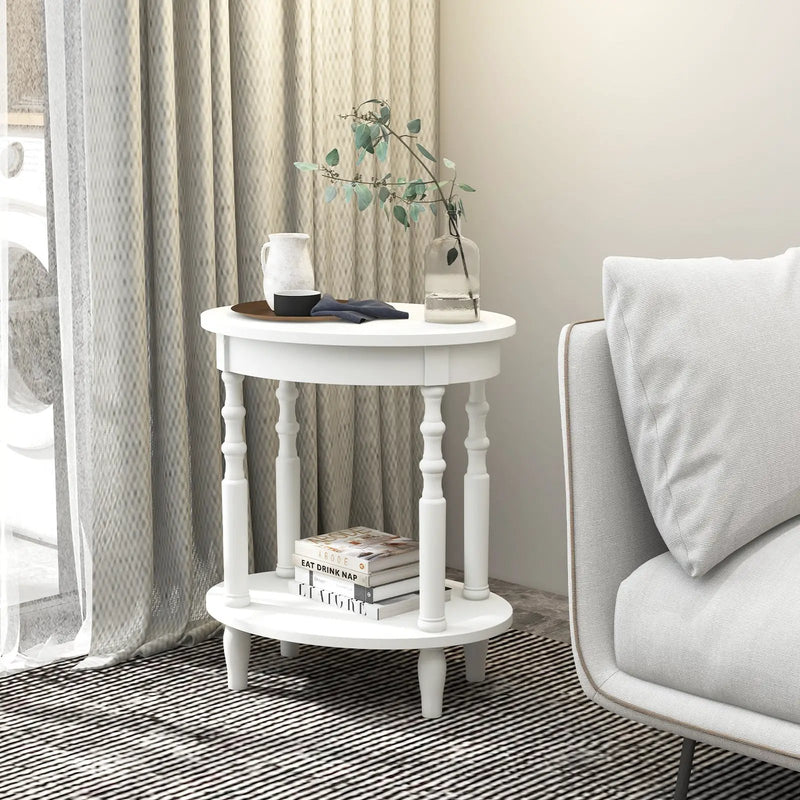 Oval Side Table with Storage Shelf and Wood Legs by DirectDeals