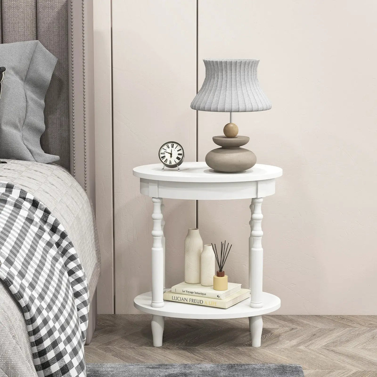 Oval Side Table with Storage Shelf and Wood Legs, photo 10 of 15