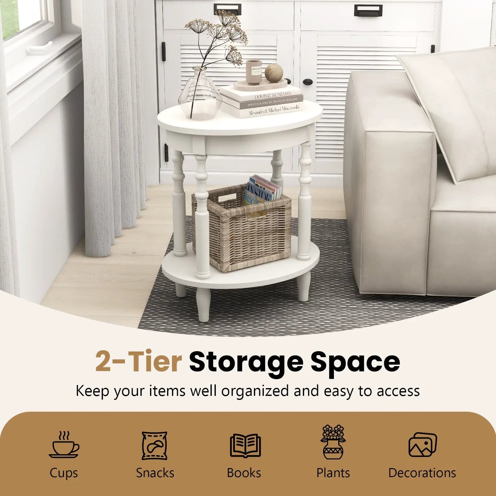 Oval Side Table with Storage Shelf and Wood Legs by DirectDeals