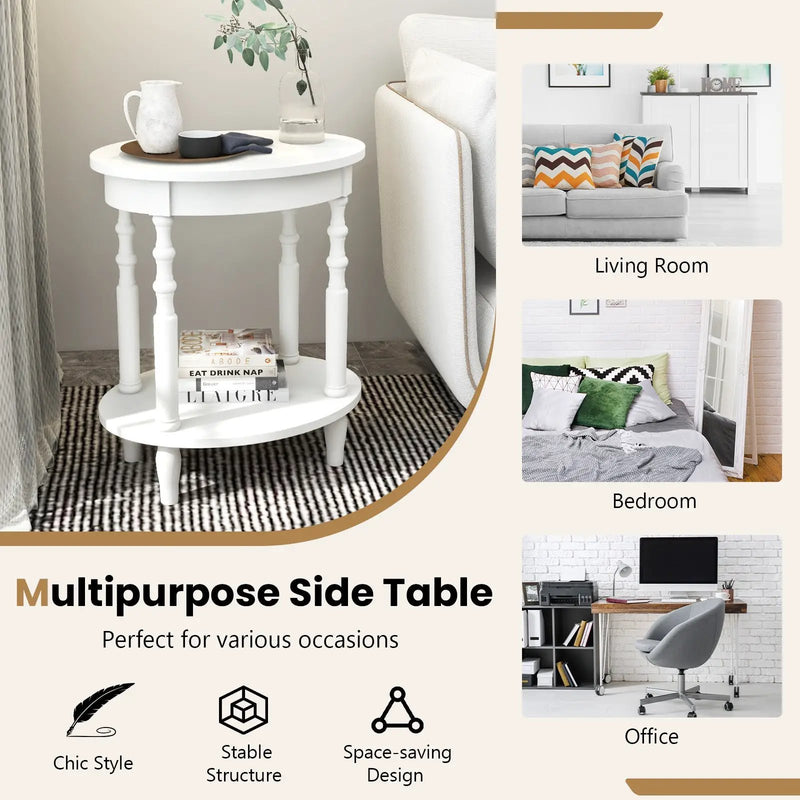 Oval Side Table with Storage Shelf and Wood Legs by DirectDeals
