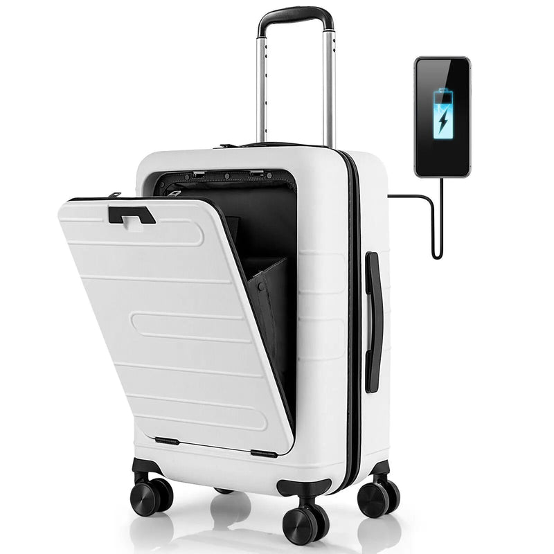 20 Inch Carry-on Luggage PC Hardside Suitcase TSA Lock with Front Pocket and USB Port by DirectDeals