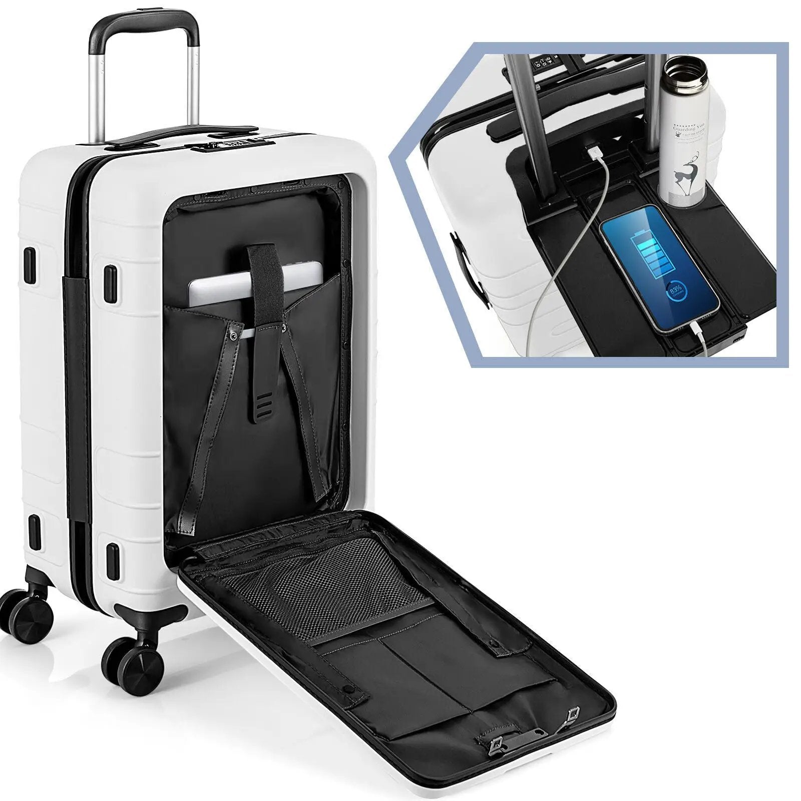 20 Inch Carry-on Luggage PC Hardside Suitcase TSA Lock with Front Pocket and USB Port by DirectDeals