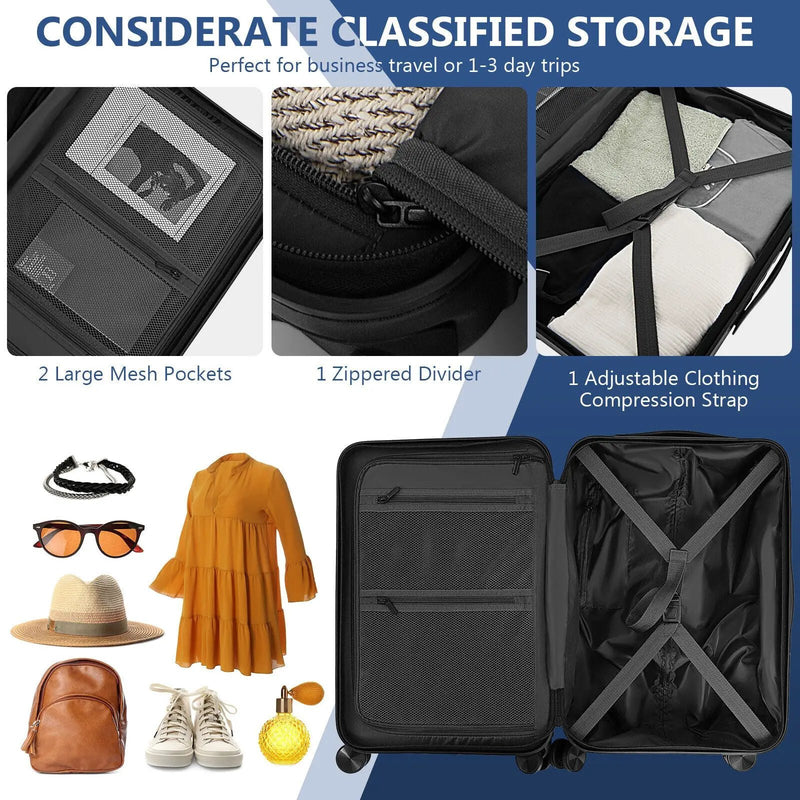 20 Inch Carry-on Luggage PC Hardside Suitcase TSA Lock with Front Pocket and USB Port by DirectDeals