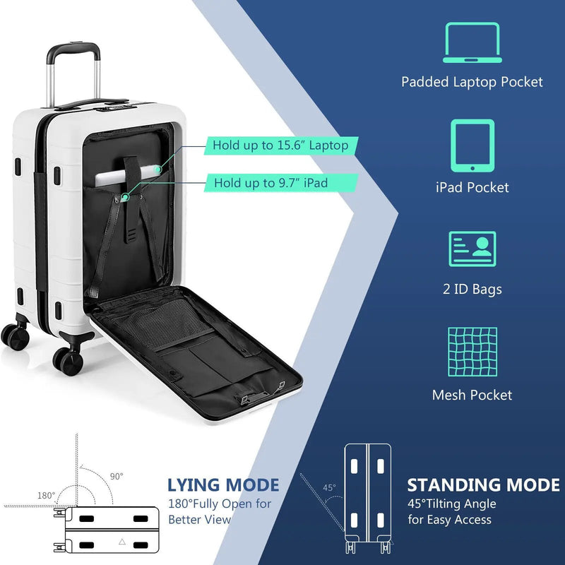 20 Inch Carry-on Luggage PC Hardside Suitcase TSA Lock with Front Pocket and USB Port by DirectDeals