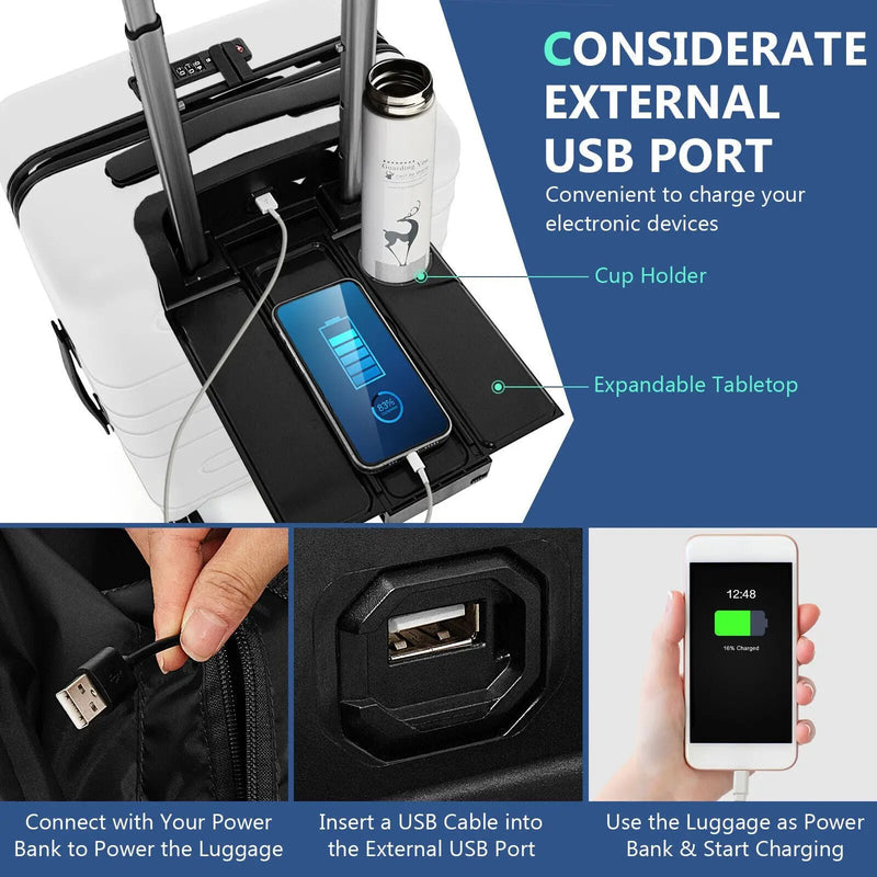 20 Inch Carry-on Luggage PC Hardside Suitcase TSA Lock with Front Pocket and USB Port by DirectDeals
