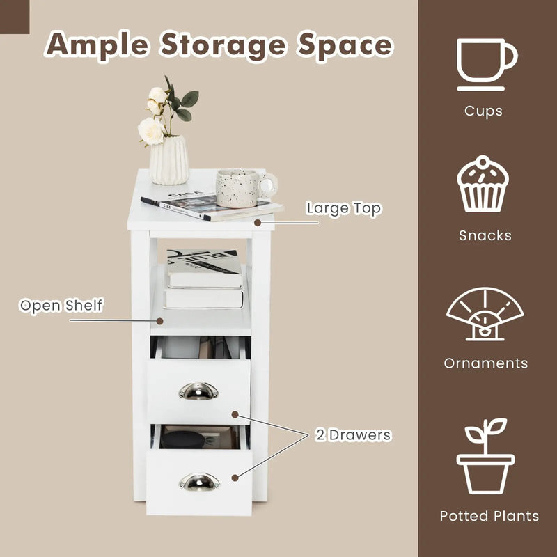 Set of 2 End Table Wooden with 2 Drawer & Shelf Bedside Table by DirectDeals