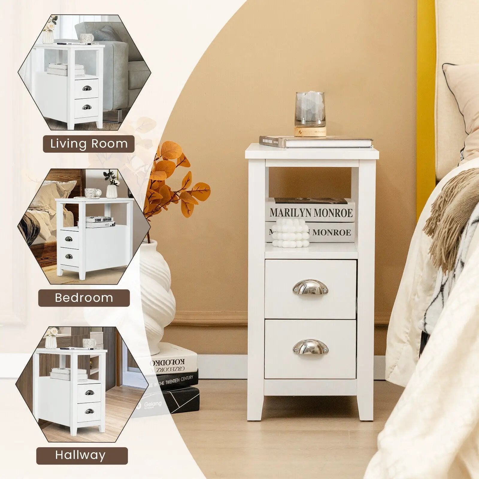 Set of 2 End Table Wooden with 2 Drawer & Shelf Bedside Table by DirectDeals