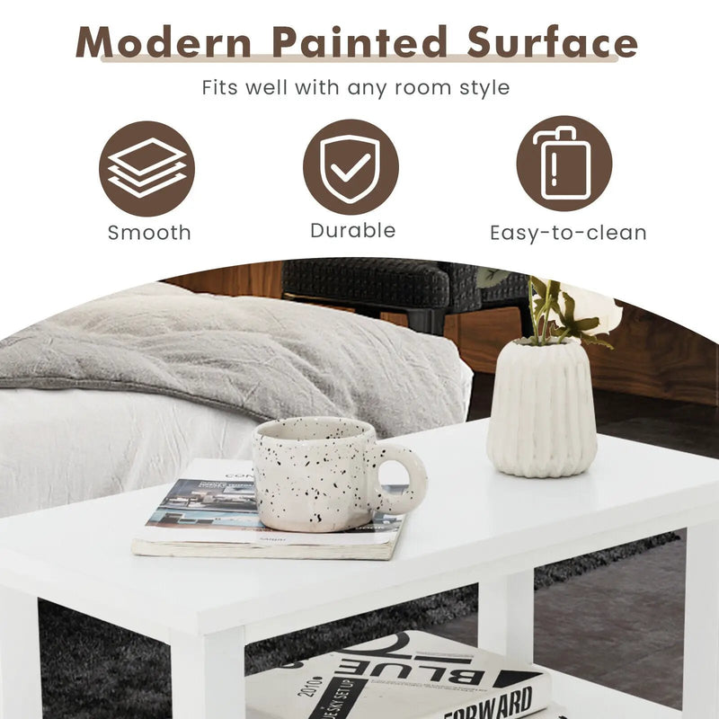 Set of 2 End Table Wooden with 2 Drawer & Shelf Bedside Table by DirectDeals
