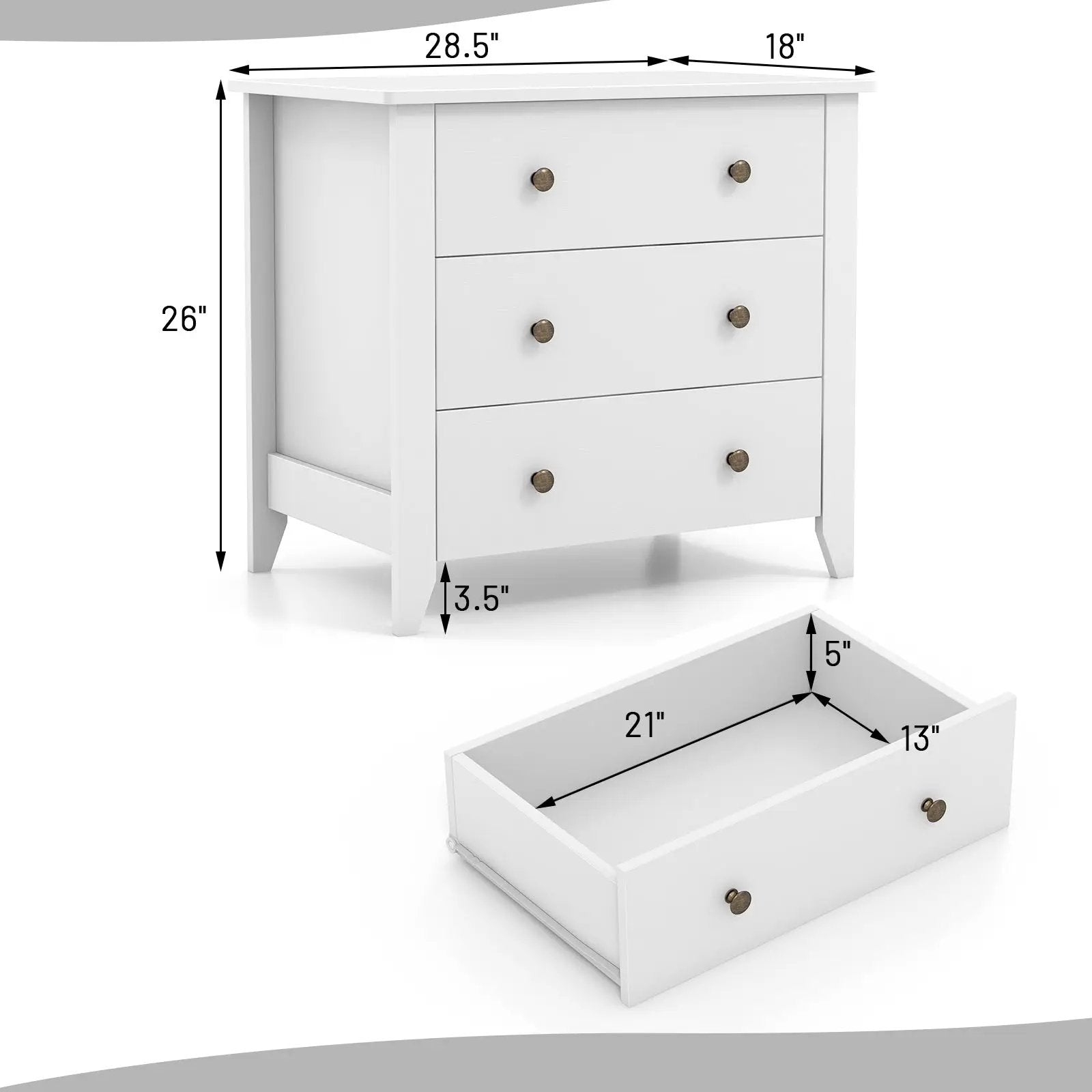 3 Drawer Dresser Chest of Drawers Bedside Table by DirectDeals