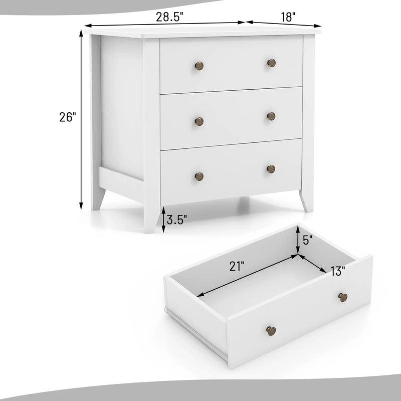 3 Drawer Dresser Chest of Drawers Bedside Table by DirectDeals