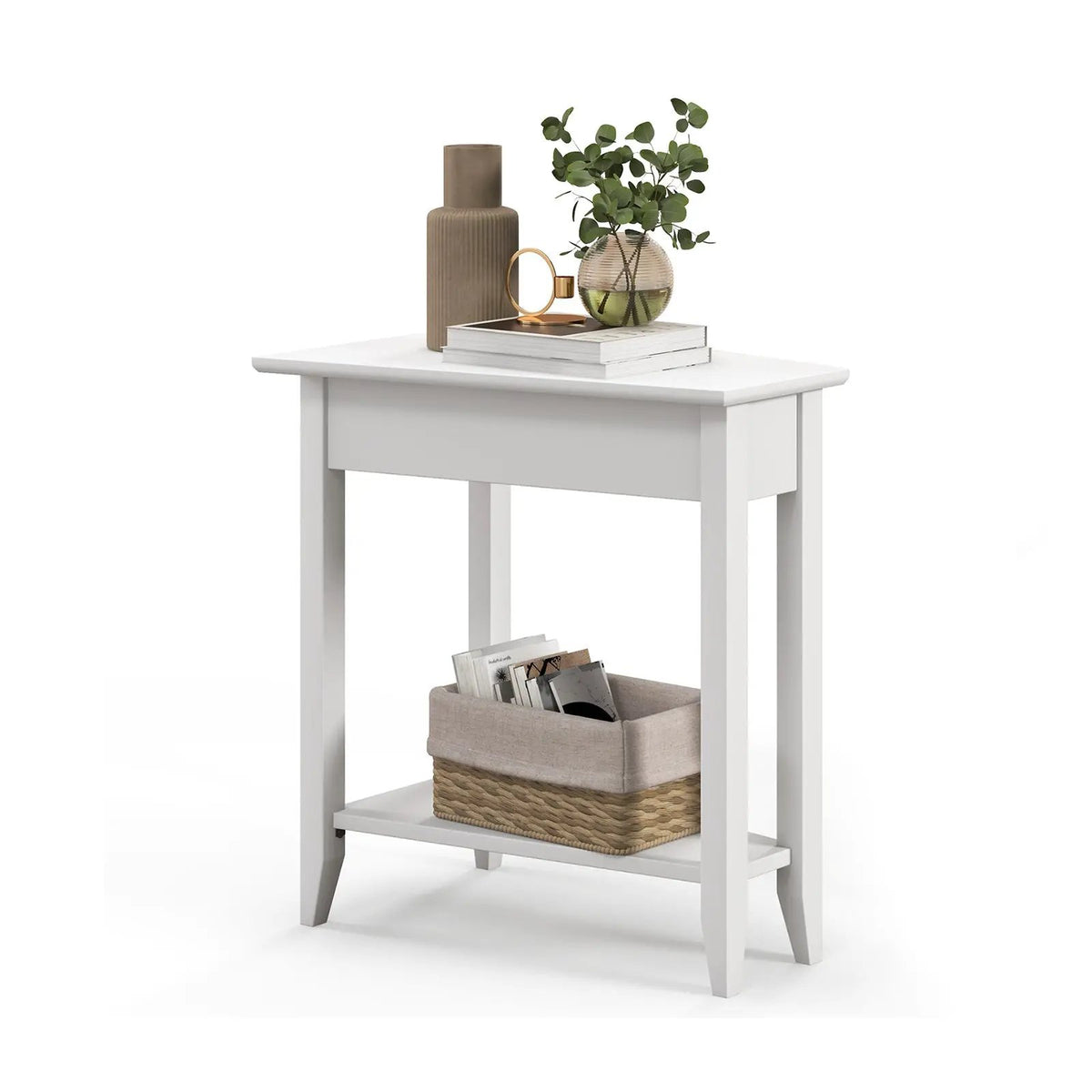 2-Tier Wedge Narrow End Table with Storage Shelf and Solid Wood Legs, photo 10 of 10