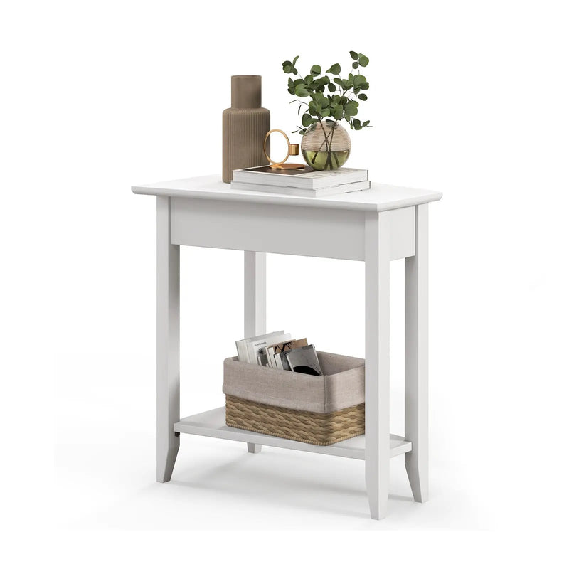 2-Tier Wedge Narrow End Table with Storage Shelf and Solid Wood Legs by DirectDeals