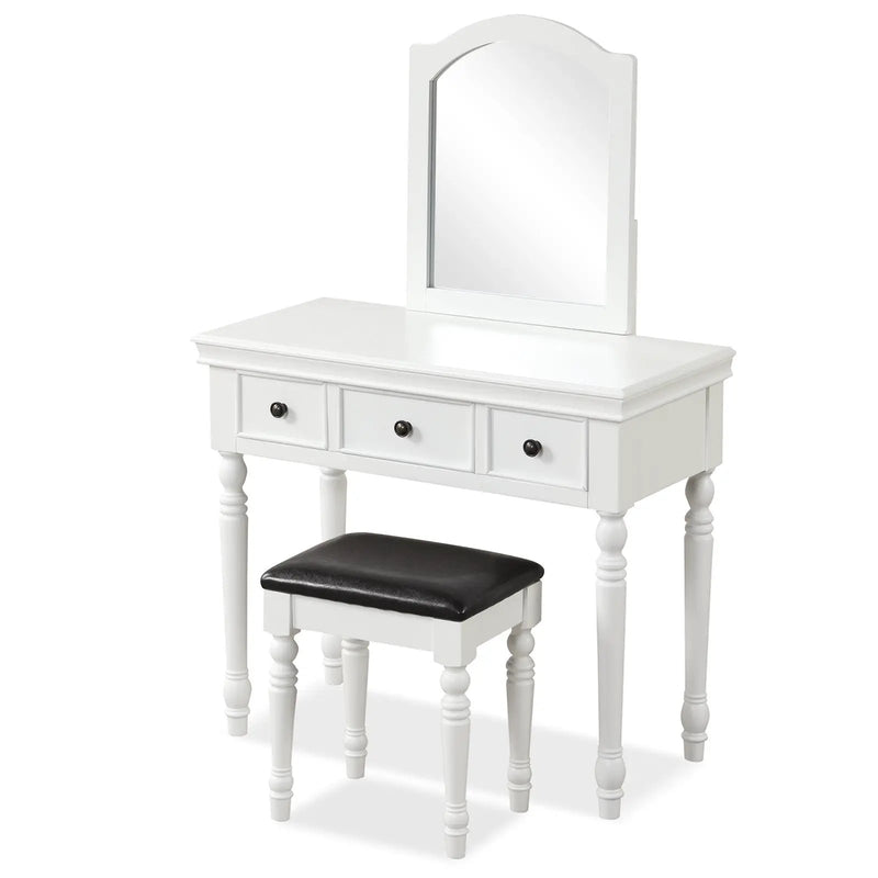 Makeup Vanity Table and Stool Set with Detachable Mirror and 3 Drawers Storage by DirectDeals