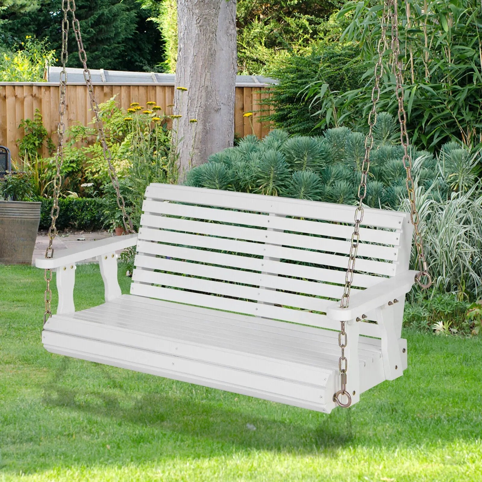 2-Person Wooden Porch Swing with Hanging Chains for Garden Yard by DirectDeals