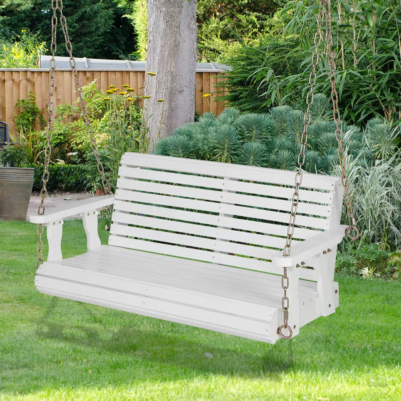 2-Person Wooden Porch Swing with Hanging Chains for Garden Yard by DirectDeals