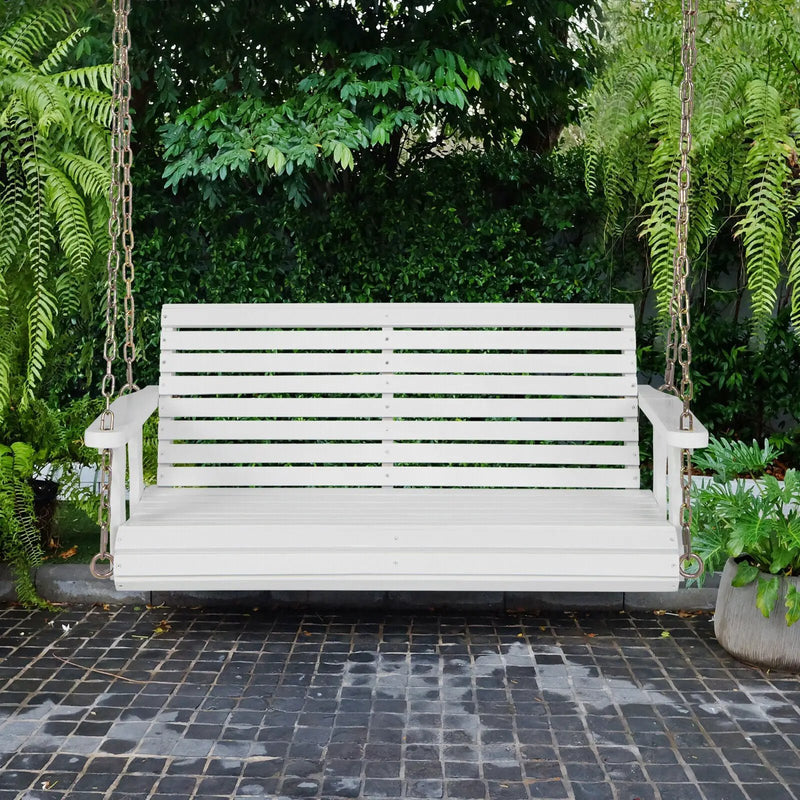 2-Person Wooden Porch Swing with Hanging Chains for Garden Yard by DirectDeals