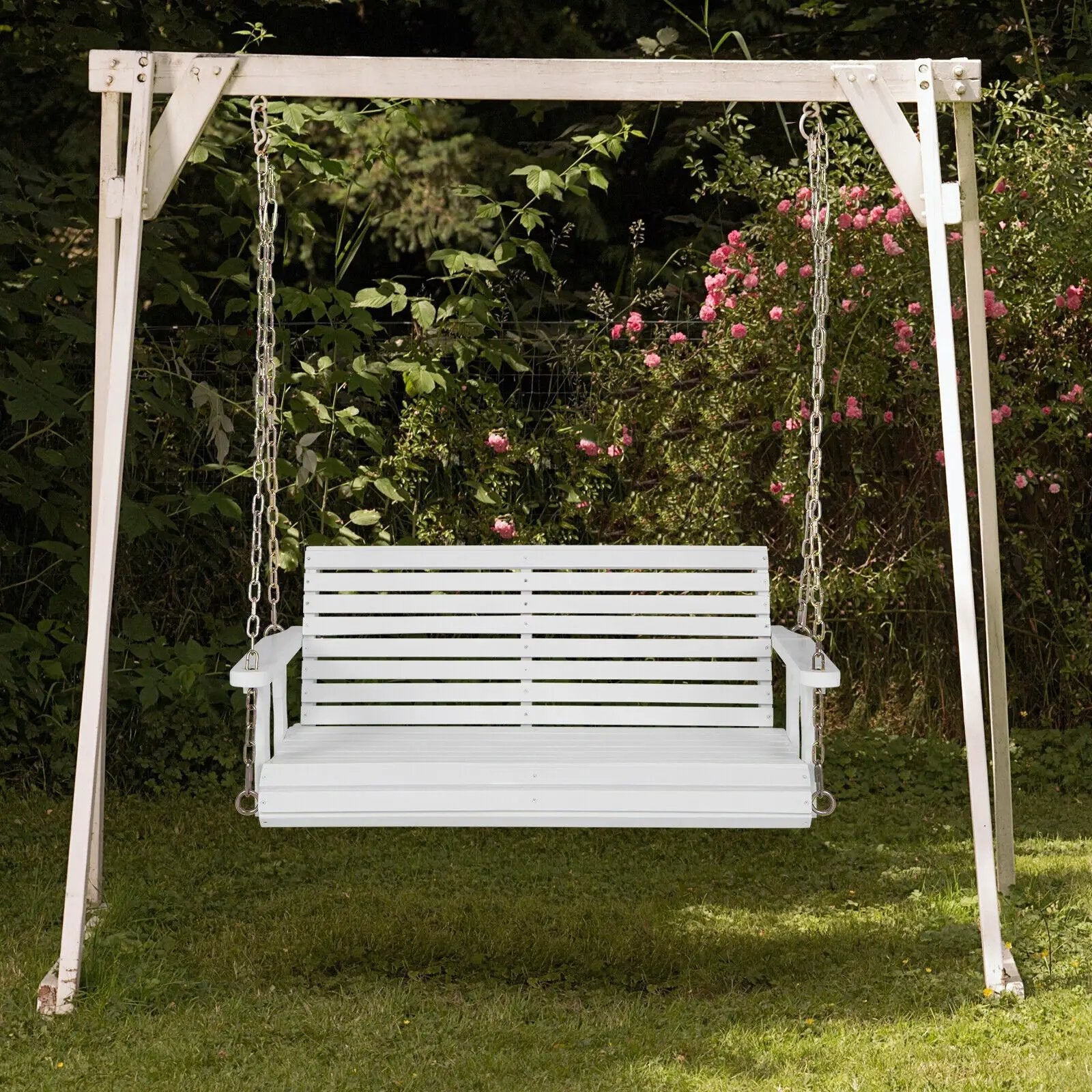 2-Person Wooden Porch Swing with Hanging Chains for Garden Yard by DirectDeals