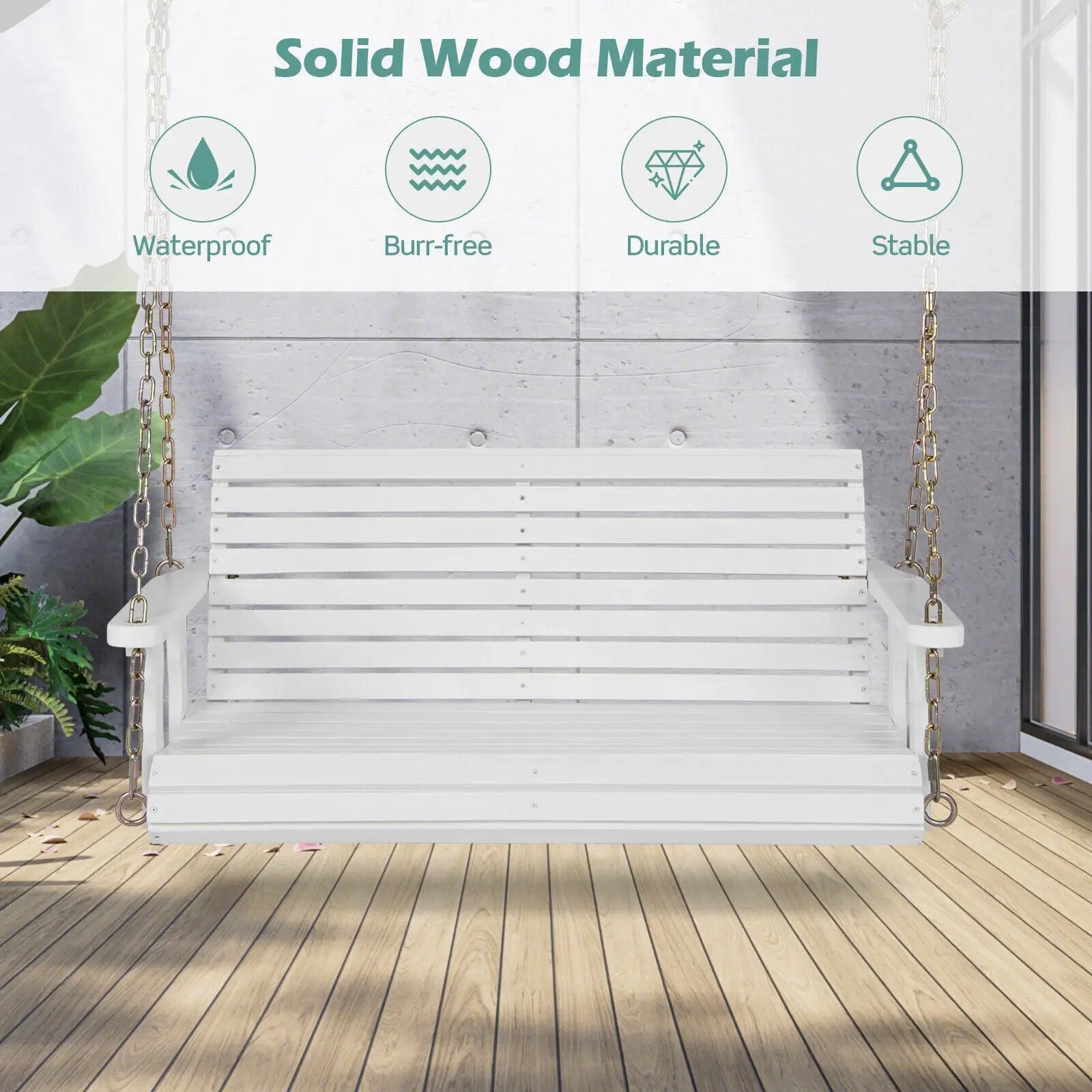 2-Person Wooden Porch Swing with Hanging Chains for Garden Yard by DirectDeals