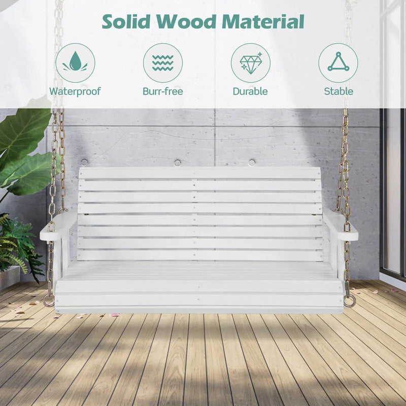 2-Person Wooden Porch Swing with Hanging Chains for Garden Yard by DirectDeals