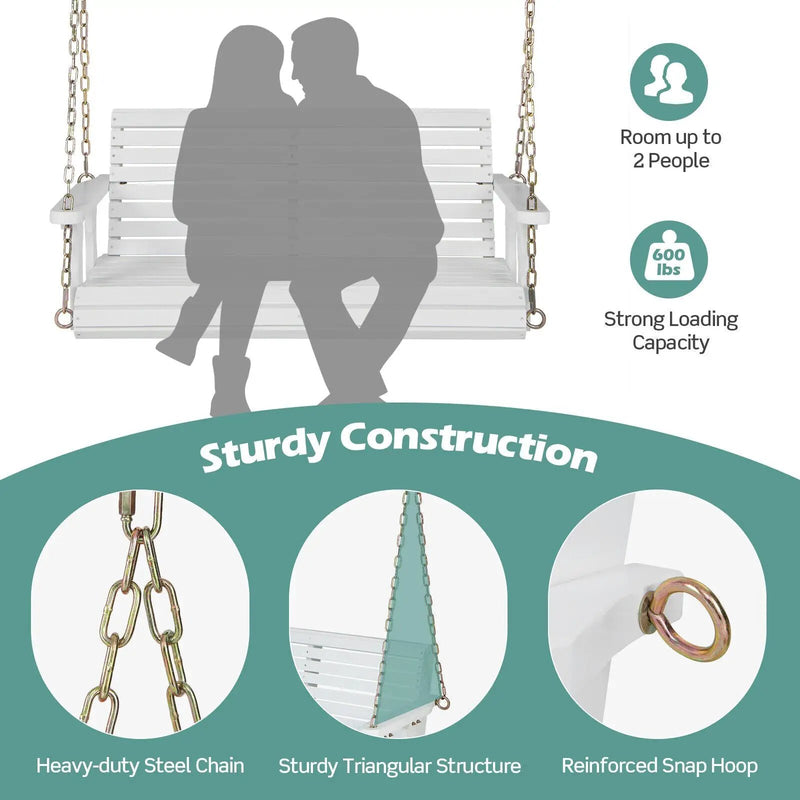 2-Person Wooden Porch Swing with Hanging Chains for Garden Yard by DirectDeals