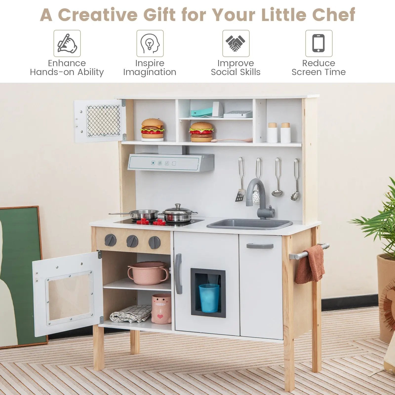 Wooden Pretend Play Kitchen Set for Toddlers by DirectDeals