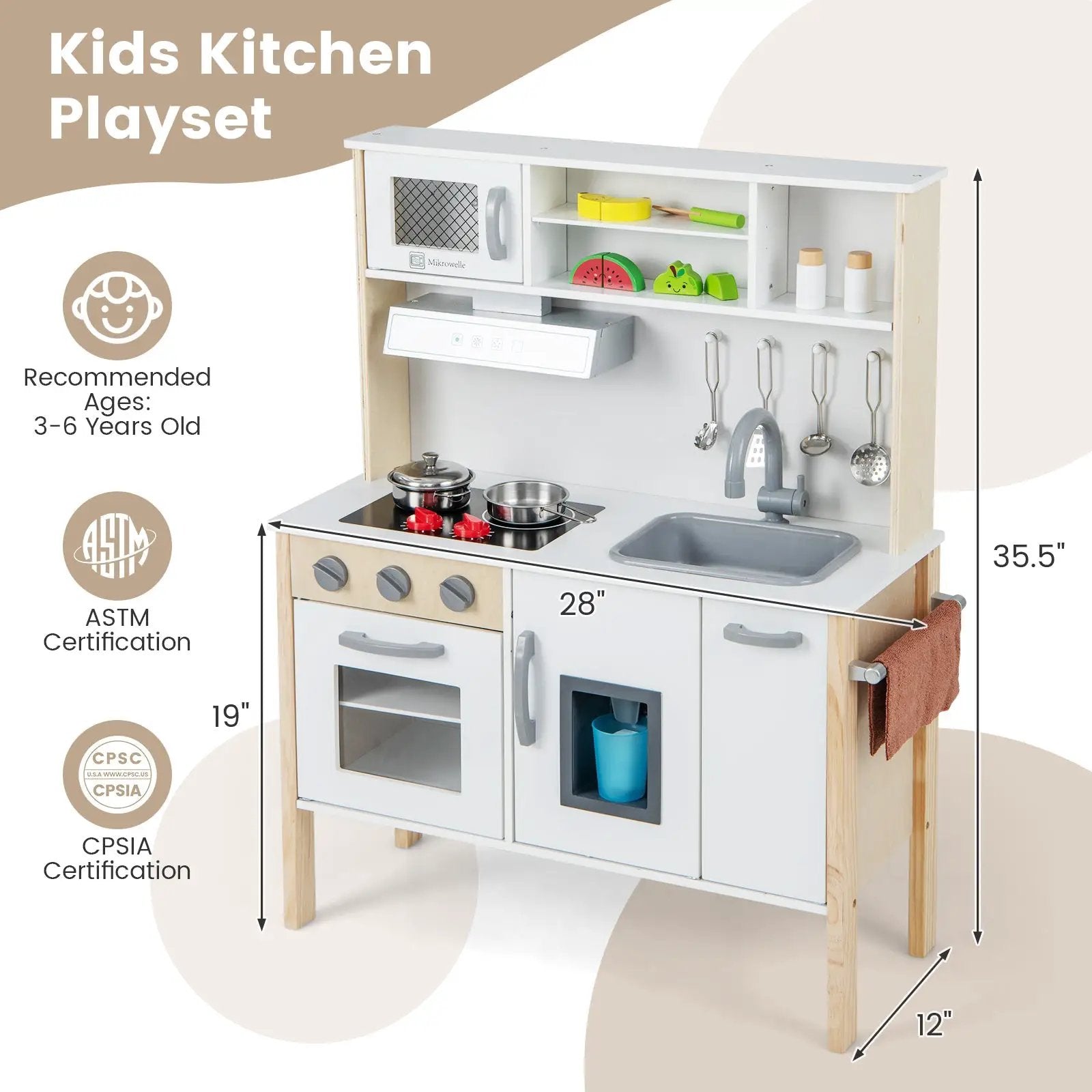 Wooden Pretend Play Kitchen Set for Toddlers by DirectDeals