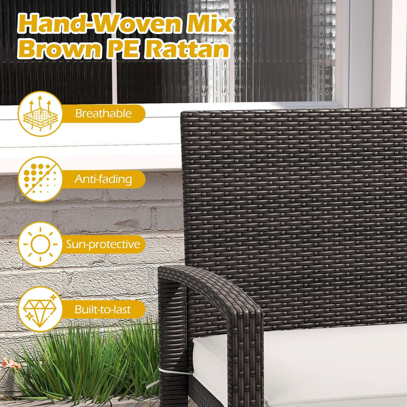 Wicker 2-Seat Bench with Soft Seat Cushion and Metal Frame-White by DirectDeals