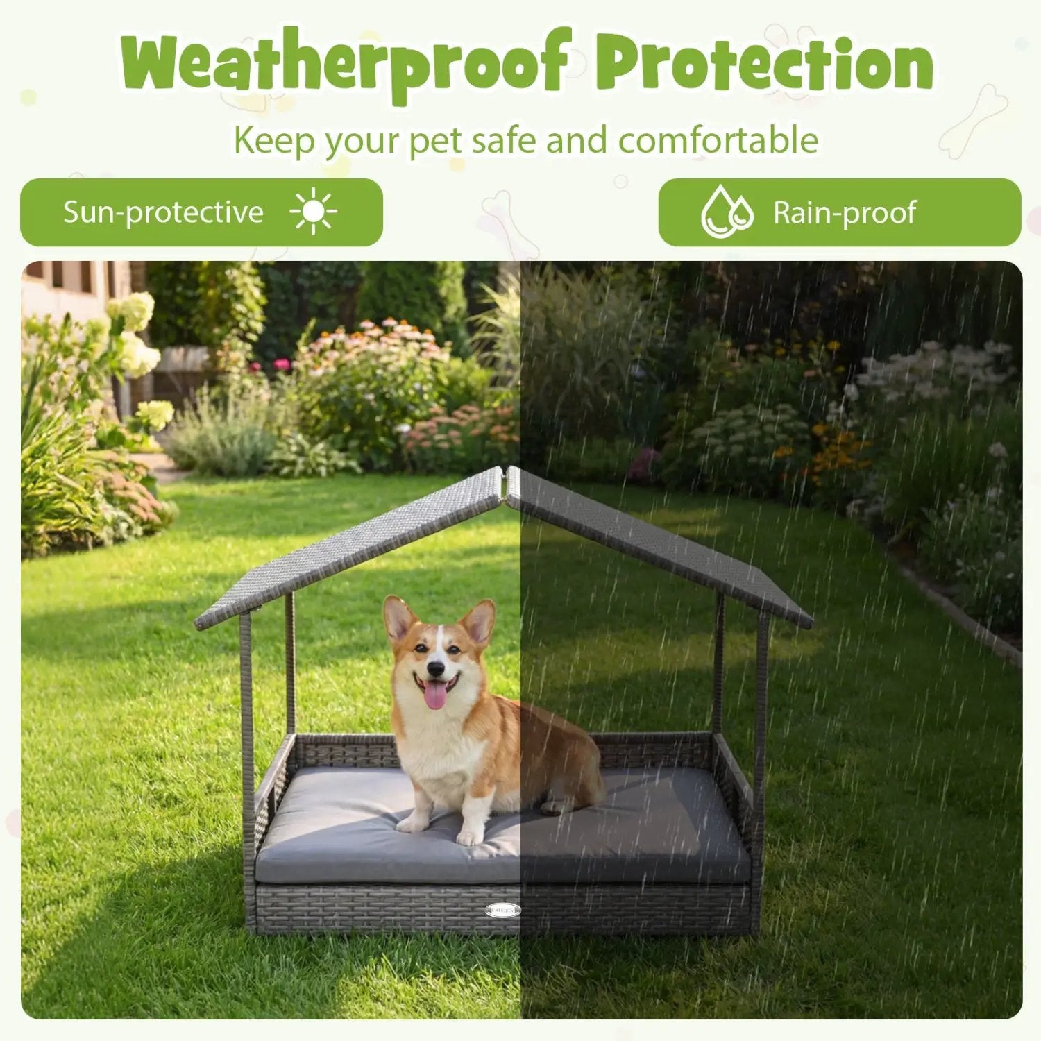 Wicker Dog House Elevated PE Rattan Dog Bed with Canopy by DirectDeals