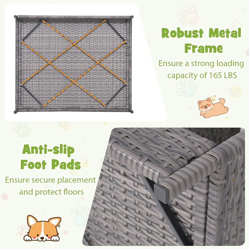 Wicker Dog House Elevated PE Rattan Dog Bed with Canopy by DirectDeals