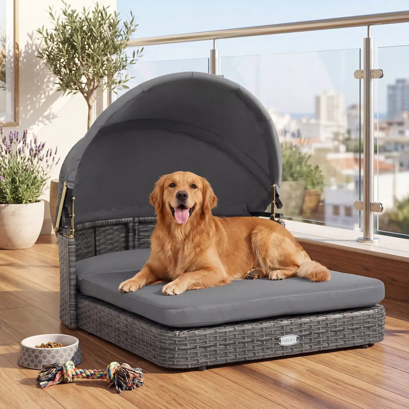 Wicker Dog House with Adjustable Canopy & Cushions by DirectDeals