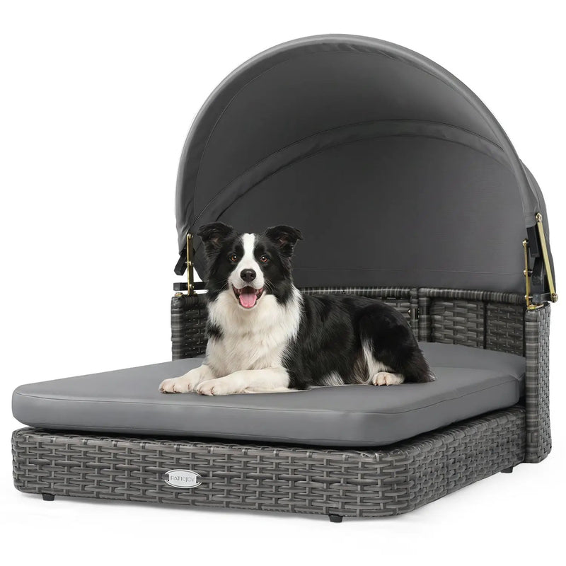 Wicker Dog House with Adjustable Canopy & Cushions by DirectDeals