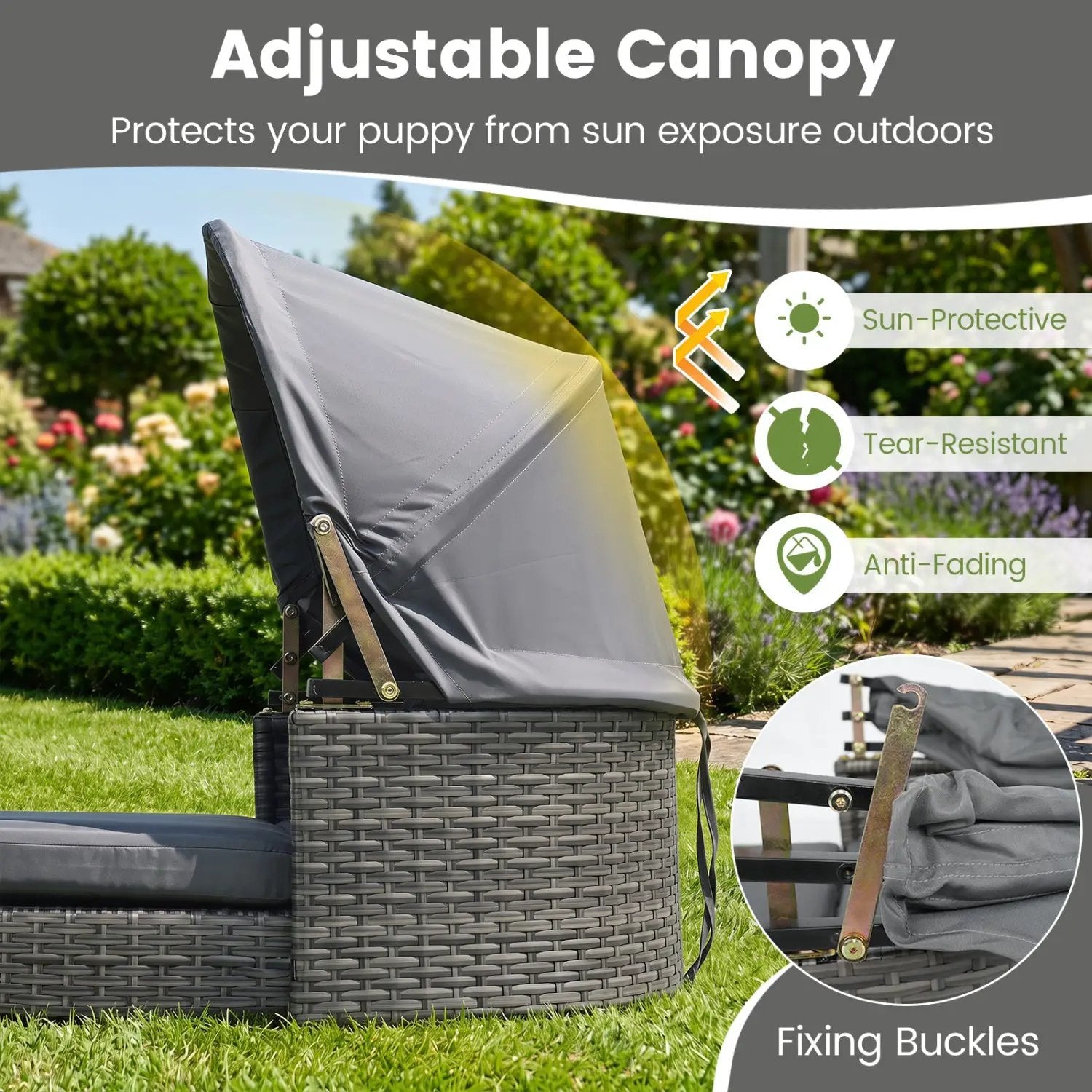 Wicker Dog House with Adjustable Canopy & Cushions by DirectDeals