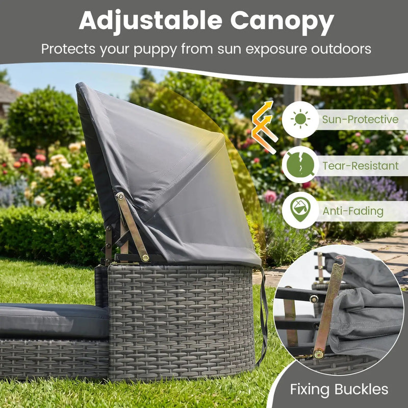 Wicker Dog House with Adjustable Canopy & Cushions by DirectDeals