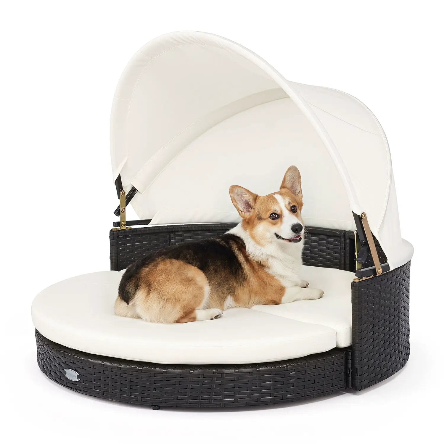 Wicker Dog House with Retractable Canopy & Cushion by DirectDeals