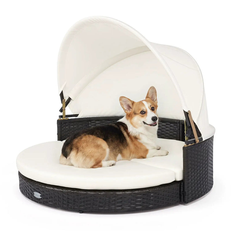 Wicker Dog House with Retractable Canopy & Cushion by DirectDeals