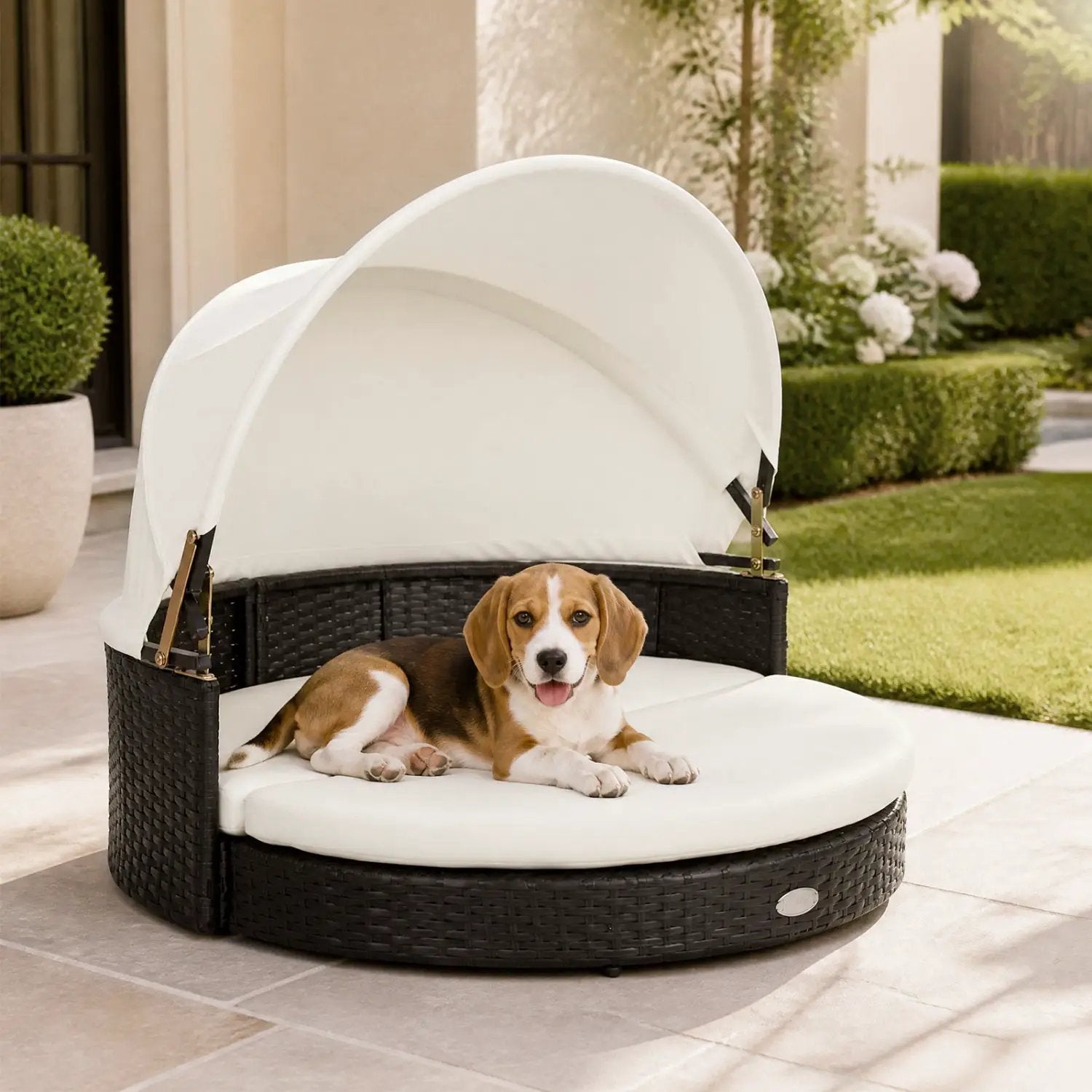 Wicker Dog House with Retractable Canopy & Cushion by DirectDeals