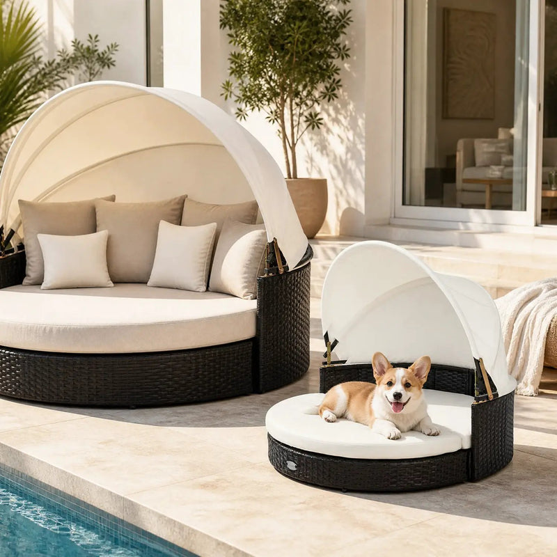 Wicker Dog House with Retractable Canopy & Cushion by DirectDeals