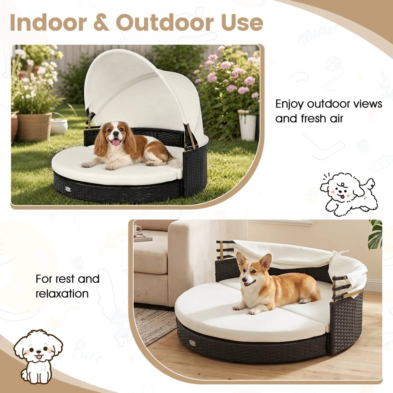Wicker Dog House with Retractable Canopy & Cushion by DirectDeals