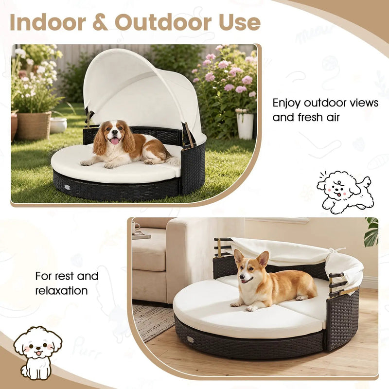 Wicker Dog House with Retractable Canopy & Cushion by DirectDeals