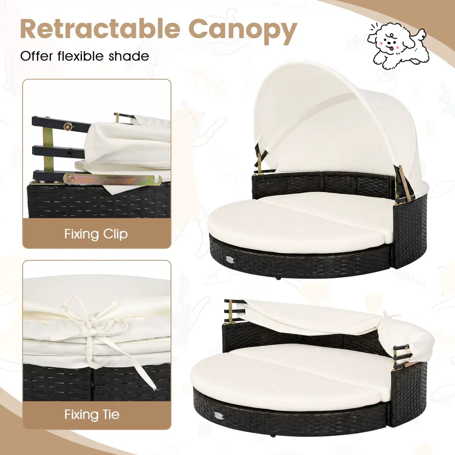 Wicker Dog House with Retractable Canopy & Cushion by DirectDeals